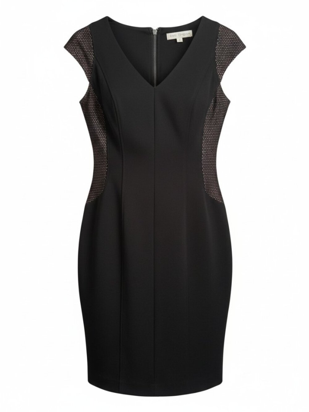Maggy London Mesh Panel Sheath Dress Cocktail Monochrome Sophisticated Edgy Sz 6